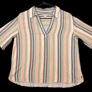 L.L.Bean Womens Striped V-Neck Cotton Top Size XS Reg Multicolor Blouse